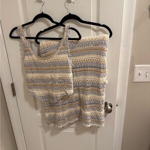 Jessica Simpson Crochet Set in Cream, Tan, and Gray